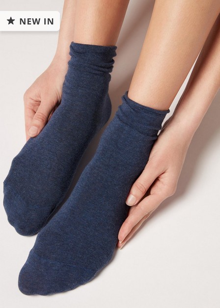 Calzedonia - Blue Denim Non-Elastic Cotton Ankle Socks, Women